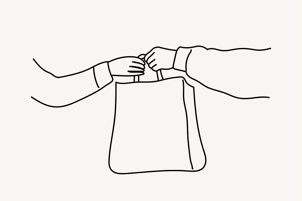 Handing shopping bag line art illustration isolated background