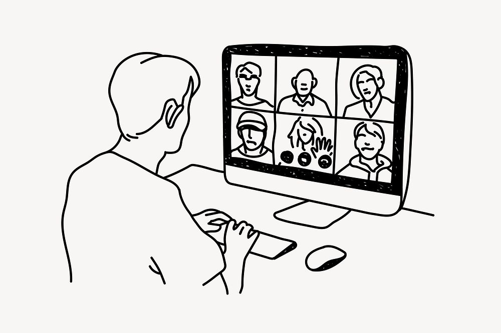 Online meeting line art illustration isolated background
