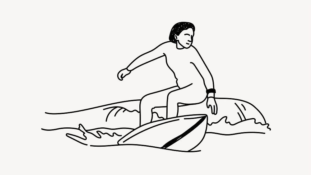 Ocean surfing hand drawn illustration vector