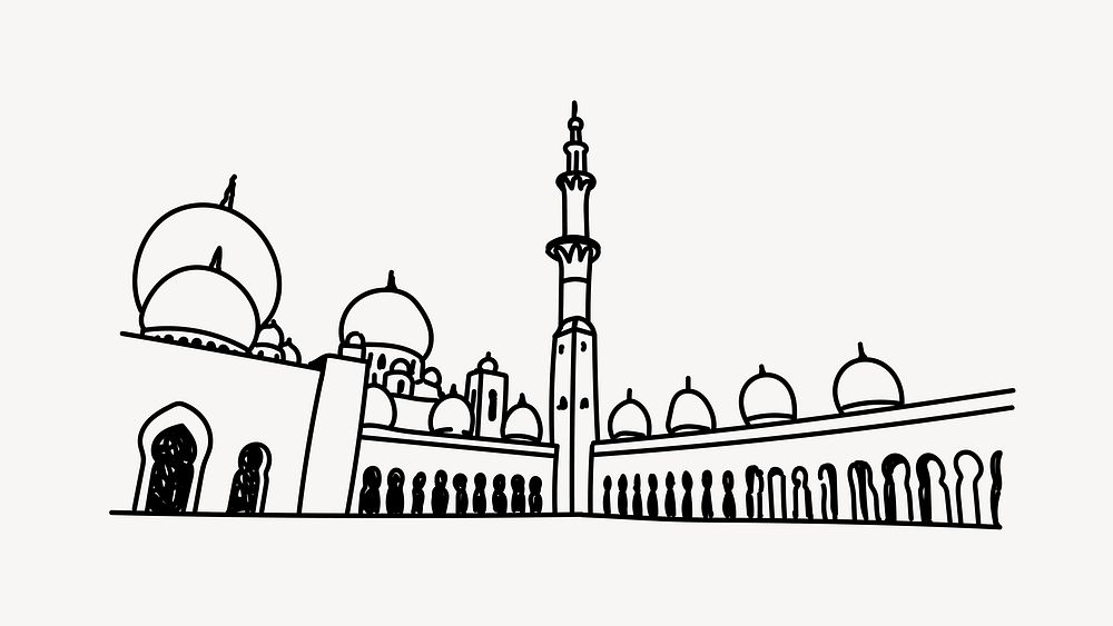 Sheikh Zayed Grand Mosque hand drawn illustration vector