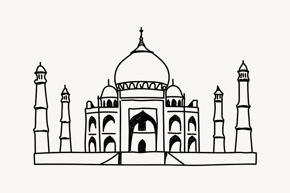 Taj Mahal India hand drawn illustration vector