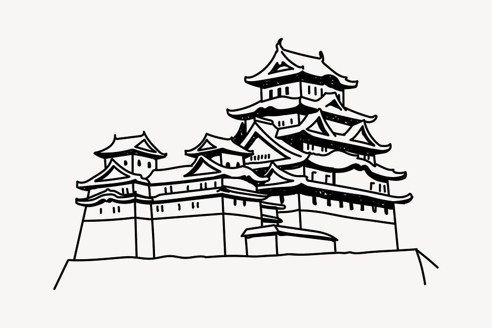 Himeji Castle Japan hand drawn illustration vector