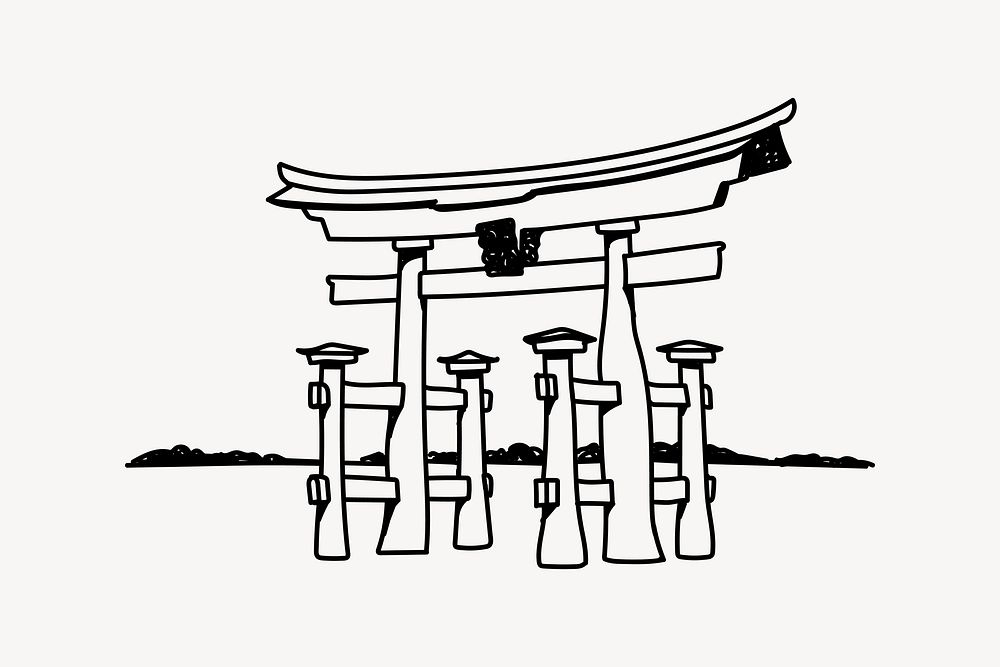 Itsukushima Shrine Japan hand drawn illustration vector