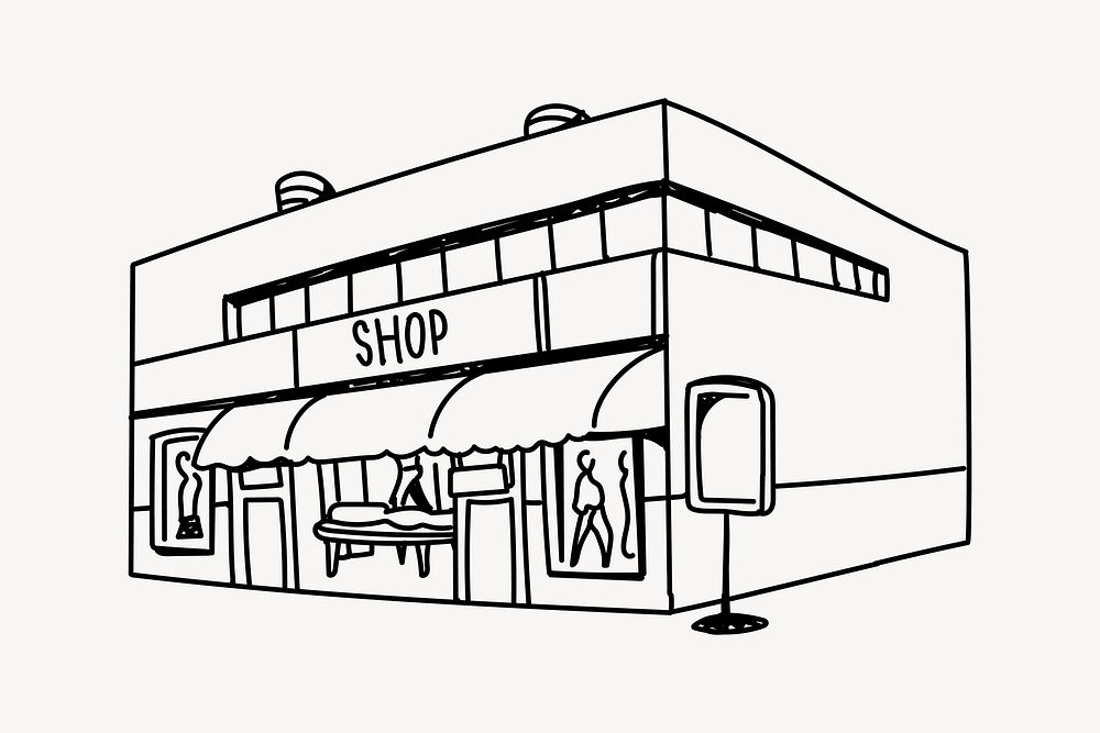 Shopping mall hand drawn illustration vector