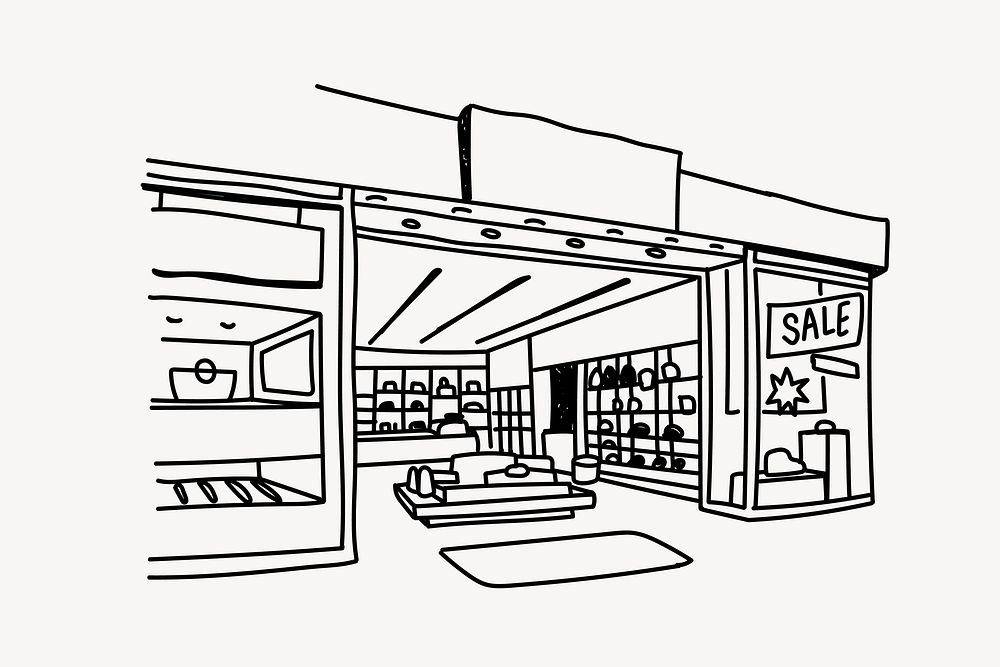 Retail store front hand drawn illustration vector