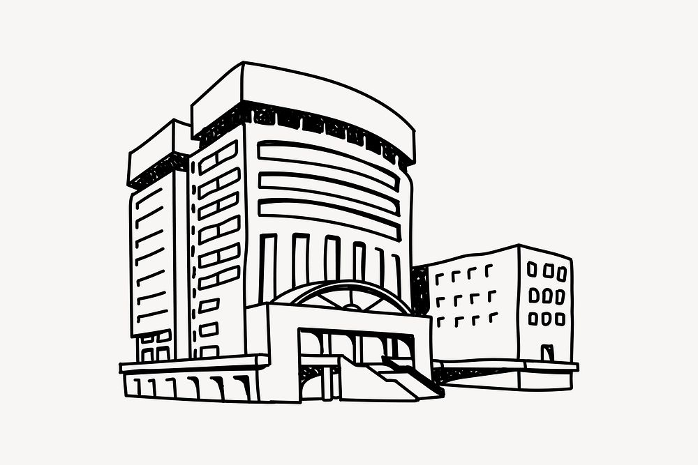 Department store building hand drawn illustration vector