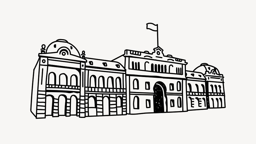 Government building exterior hand drawn illustration vector