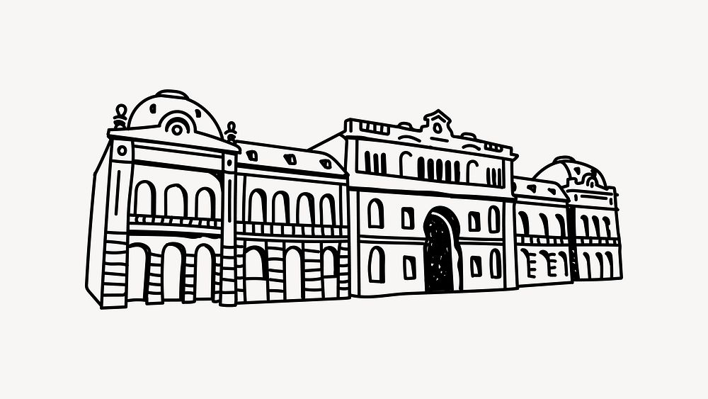 Government building architecture hand drawn illustration vector