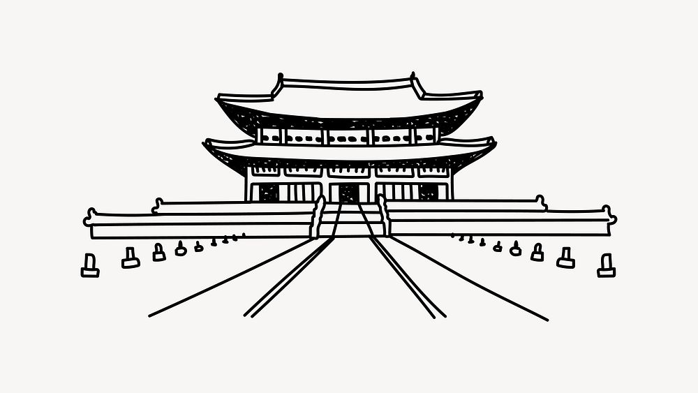 Gyeongbokgung Palace South Korea hand drawn illustration vector