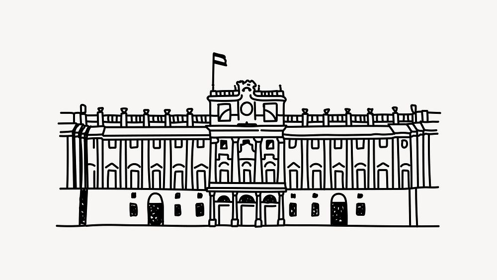 Royal Palace of Madrids Spain hand drawn illustration vector