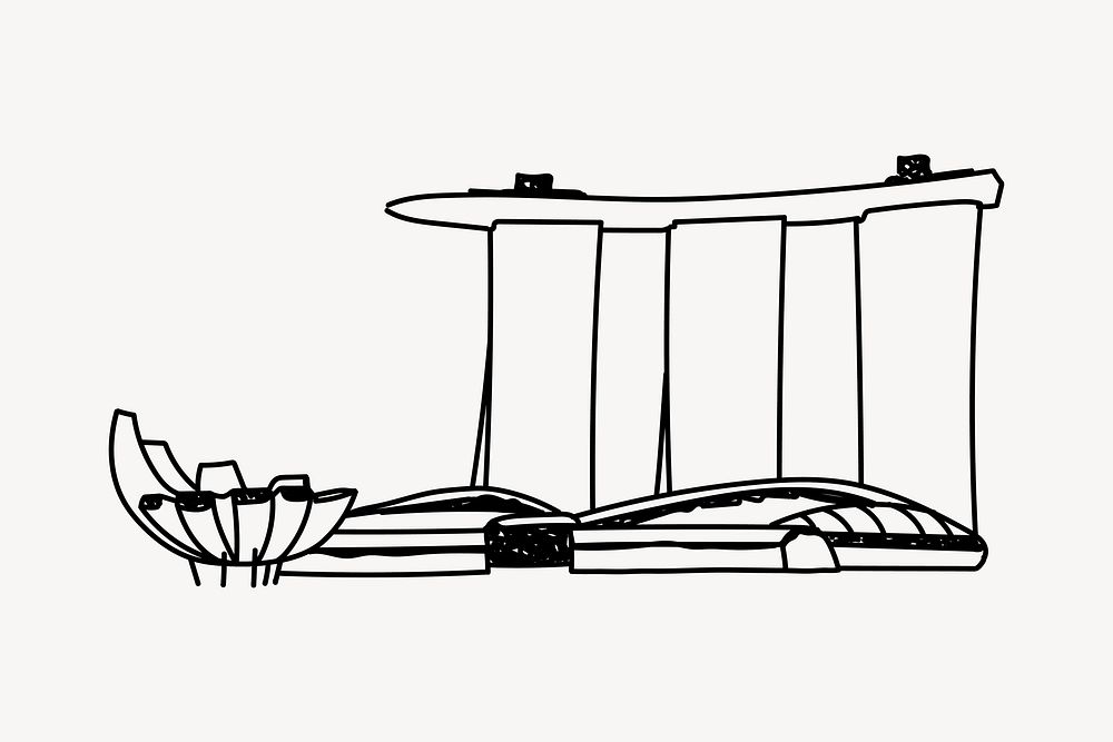 Marina Bay Sands Singapore hand drawn illustration vector