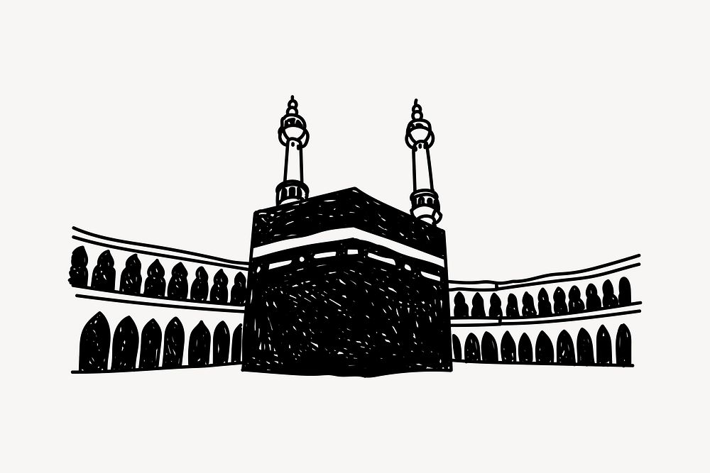 Mecca Kaaba Saudi Arabia hand drawn illustration vector