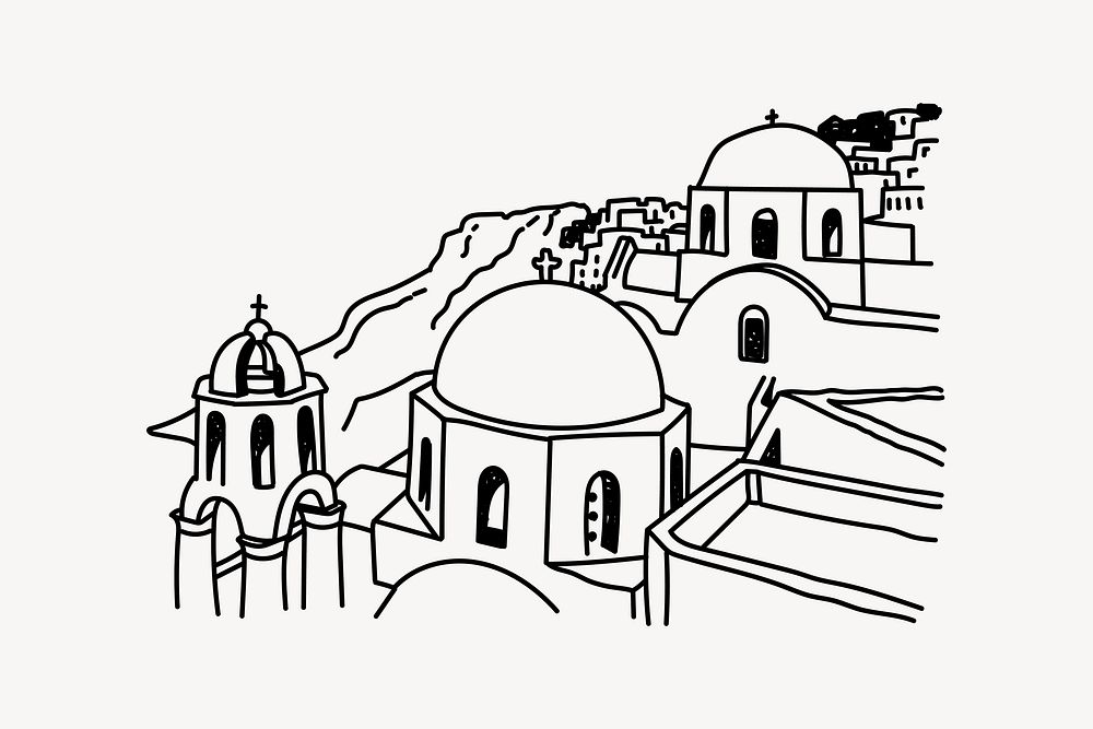 Santorini Greece hand drawn illustration vector