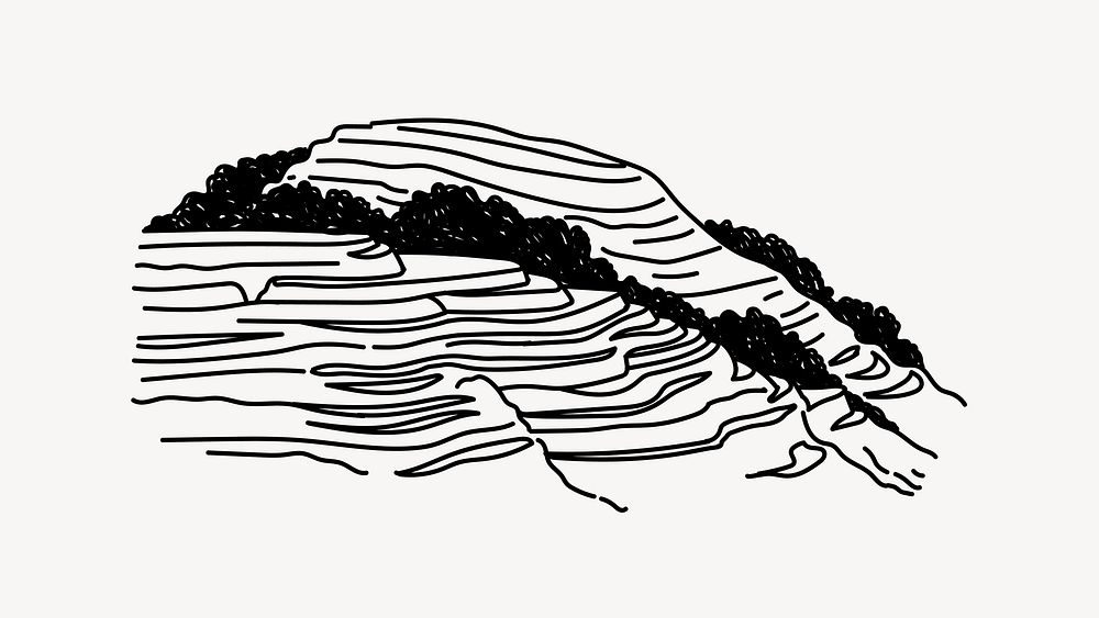 Batad Rice Terraces Philippines hand drawn illustration vector