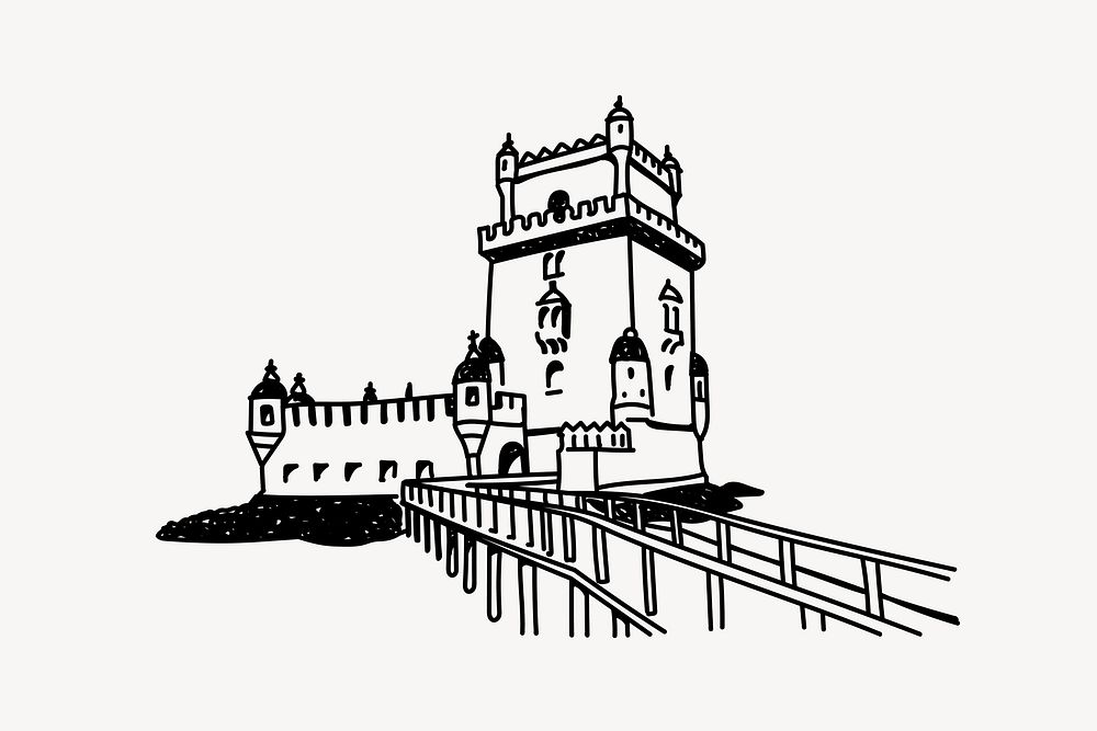 Bel&eacute;m Tower Portugal hand drawn illustration vector