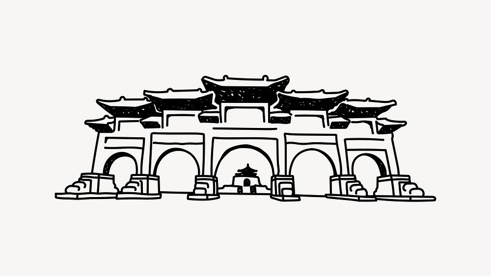 Taiwan Chiang Kai-shek Memorial Hall doodle illustration vector