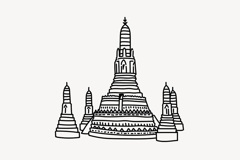 Arun Ratchawararam Temple Thailand hand drawn illustration vector