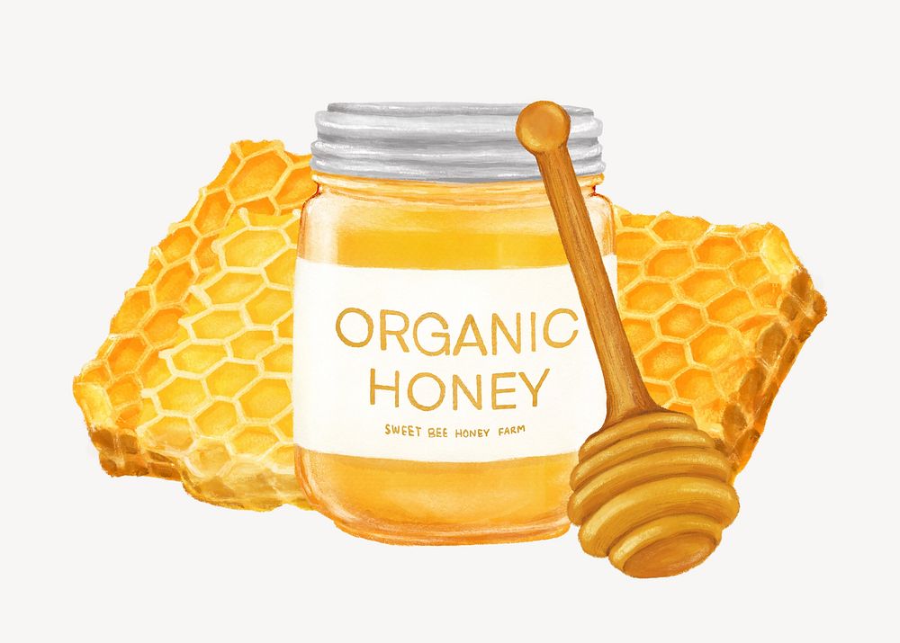 Organic honey jar, food illustration