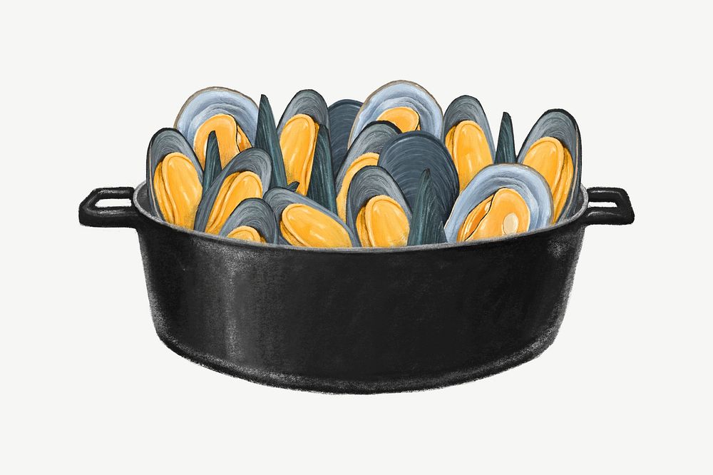 Boiled mussel, shellfish seafood collage element  psd