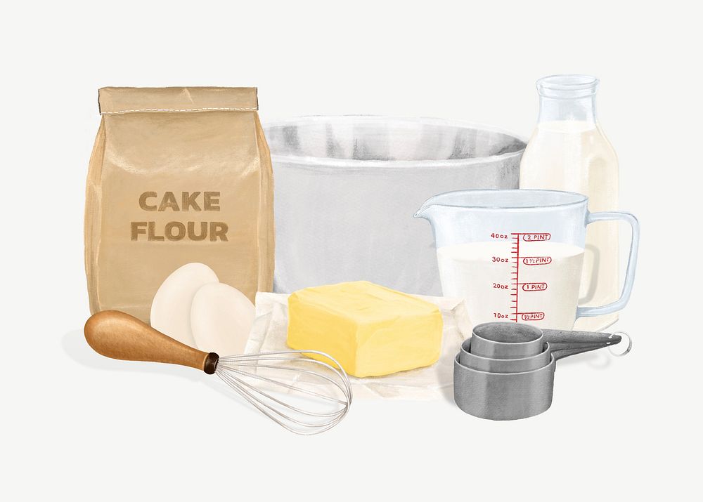 Baking ingredients & tool collage element  psd