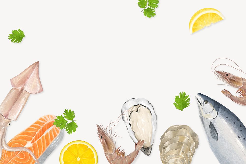 Fresh seafood border, food illustration