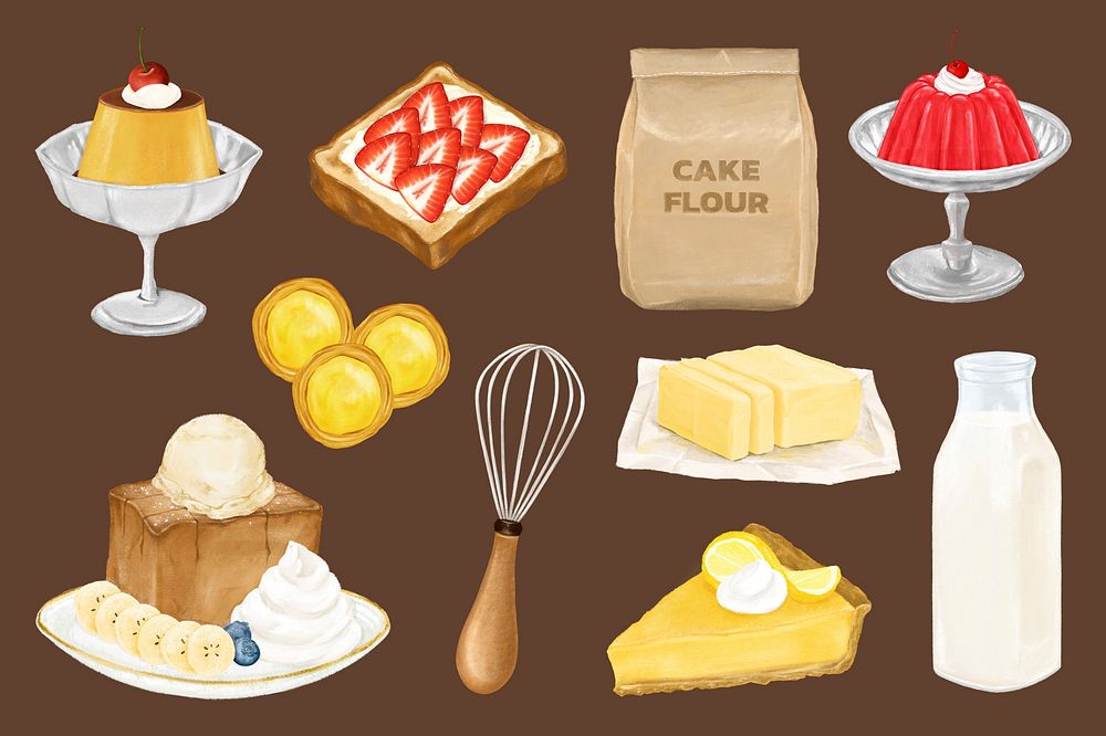 Homemade dessert, pastry collage element set psd