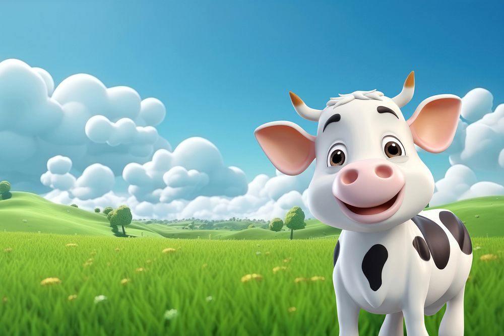 3D cattle in farm cartoon illustration