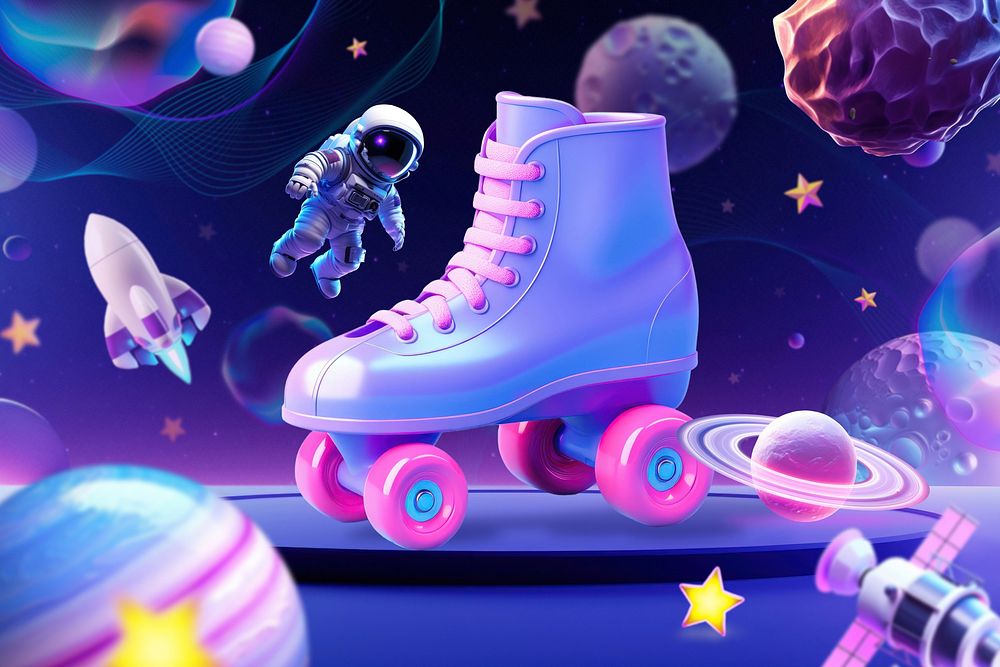 Roller skates 3D  illustration purple futuristic design