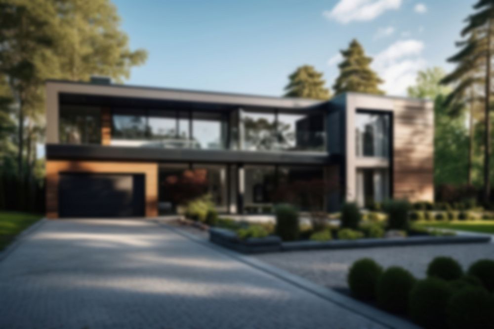 Blurred modern house backdrop, natural light