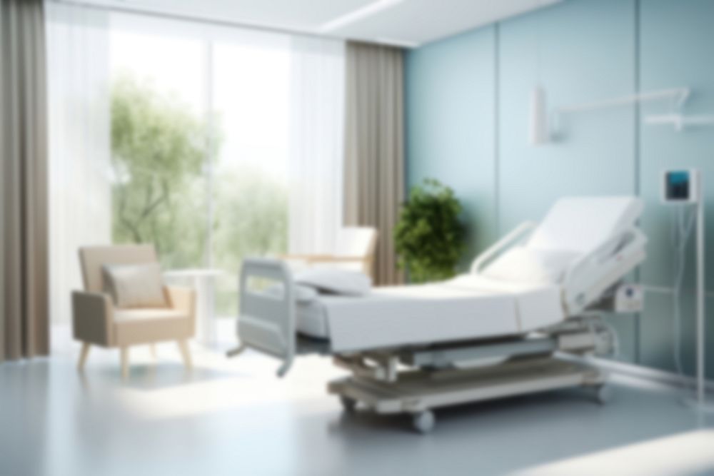Blurred hospital room backdrop, natural light