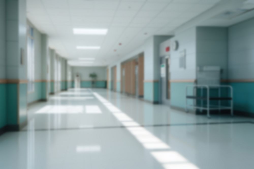 Blurred hospital corridor backdrop, natural light