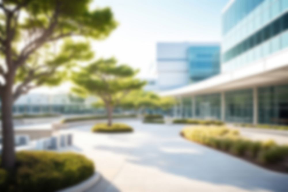 Blurred facade office building backdrop, natural light