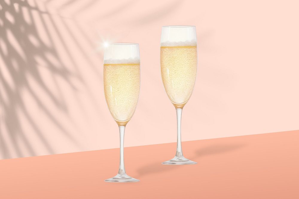 Champagne glasses background, aesthetic digital paint