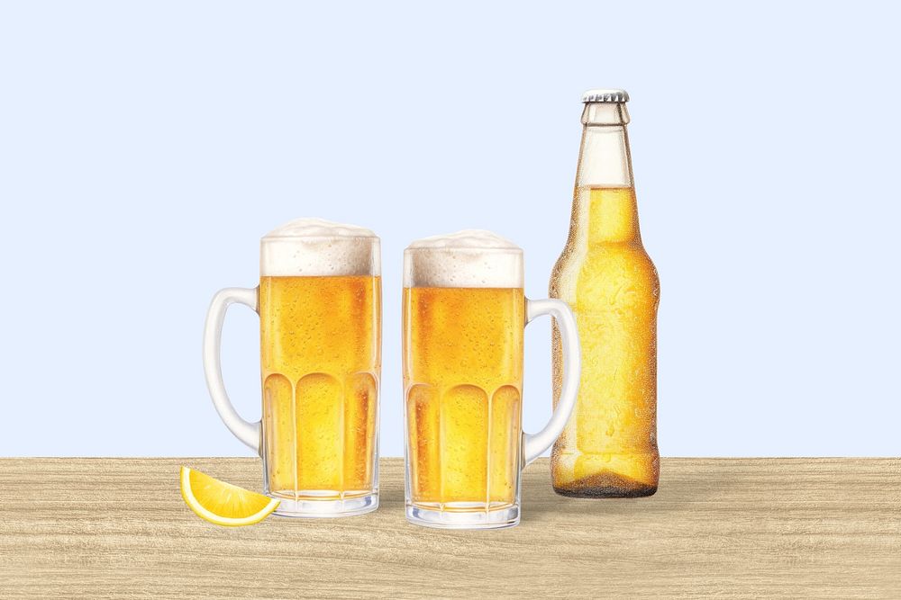 Beer glasses background, aesthetic digital paint