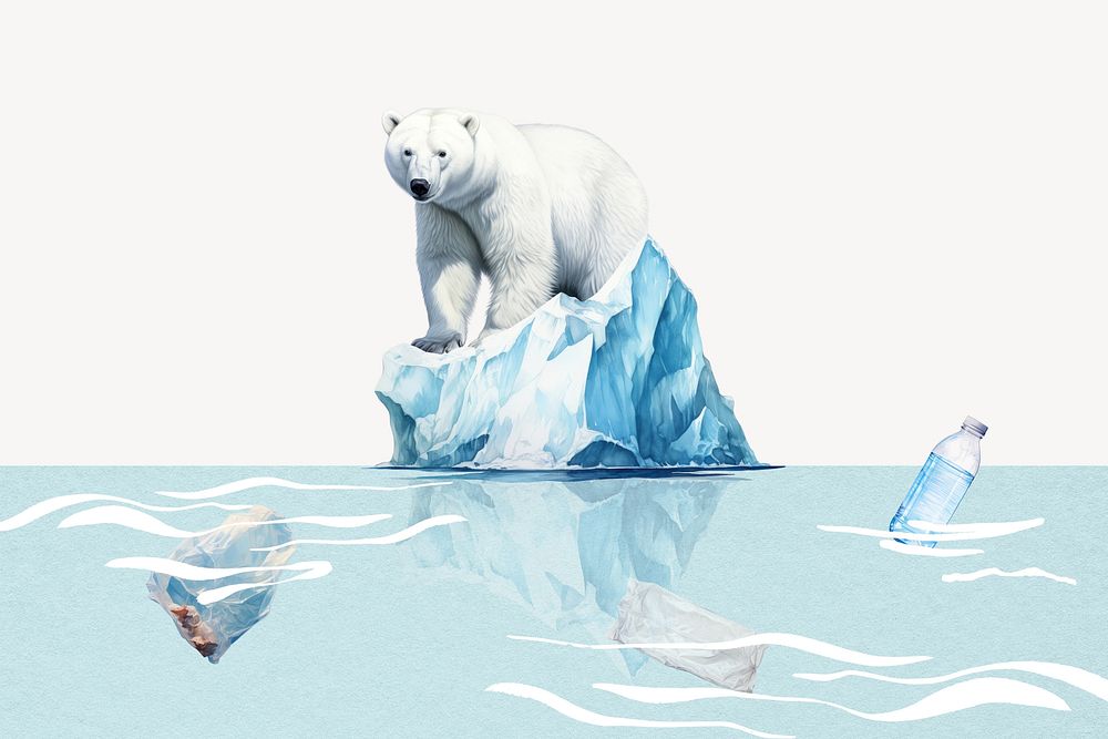 Global warming background, polar bear digital painting