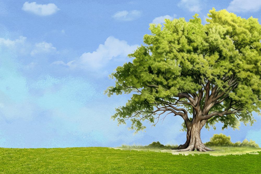 Lone tree landscape background, nature digital painting