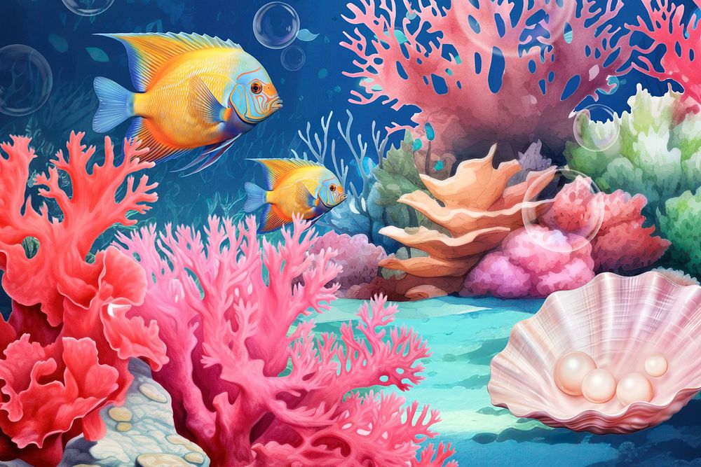 Aesthetic coral reef background, underwater environment digital painting