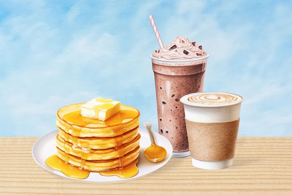 Pancake & chocolate drinks digital paint illustration