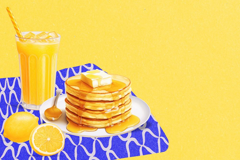 Breakfast digital paint background, pancakes & orange juice