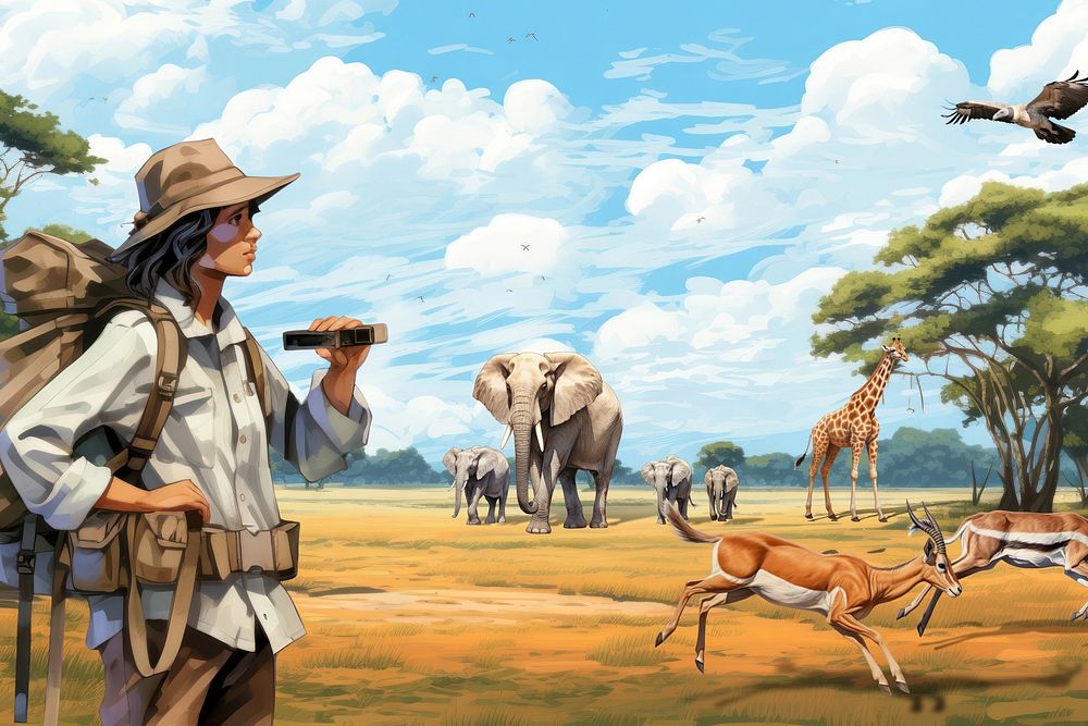 African safari background, wild animal digital paint