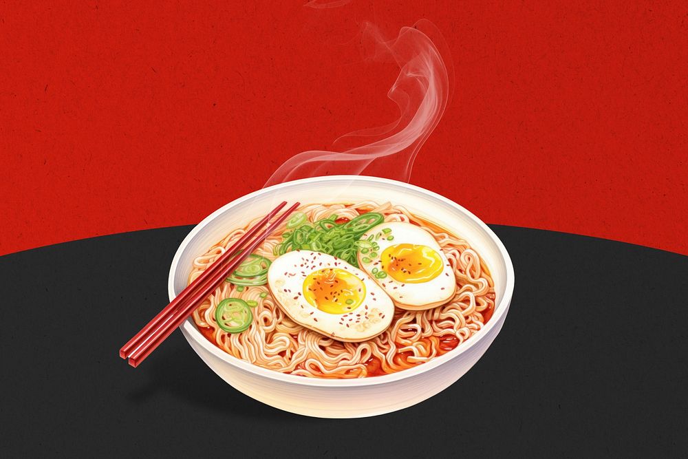 Ramen digital paint illustration, Japanese noodles