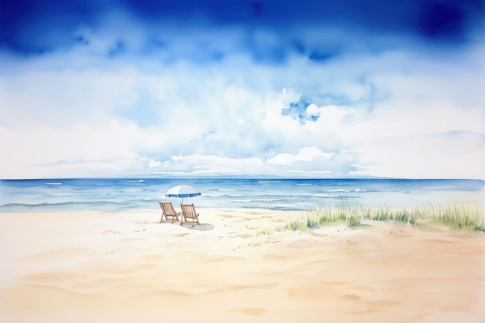 Beach furniture landscape shoreline. AI generated Image by rawpixel.