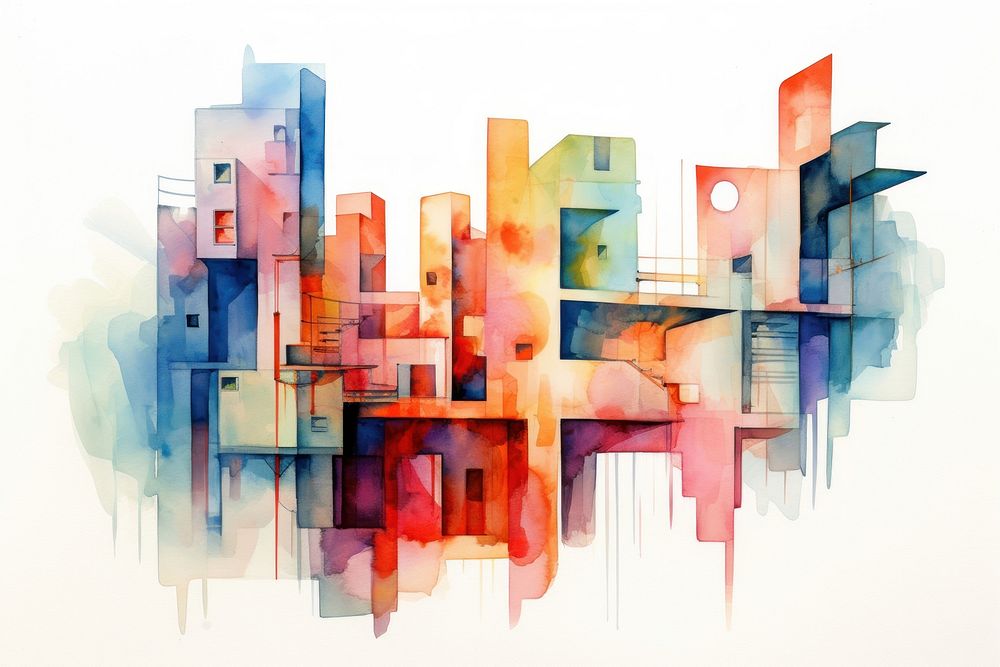 Architecture abstract painting graphics. AI generated Image by rawpixel.