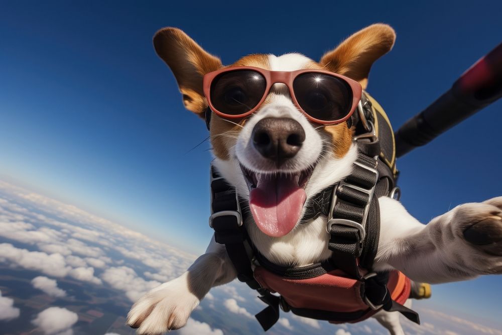 Dog skydiving adventure mammal. 