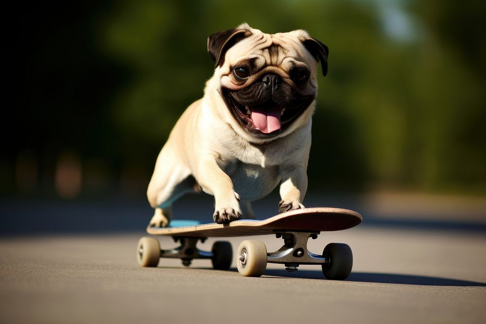 Pug skateboard mammal animal. 