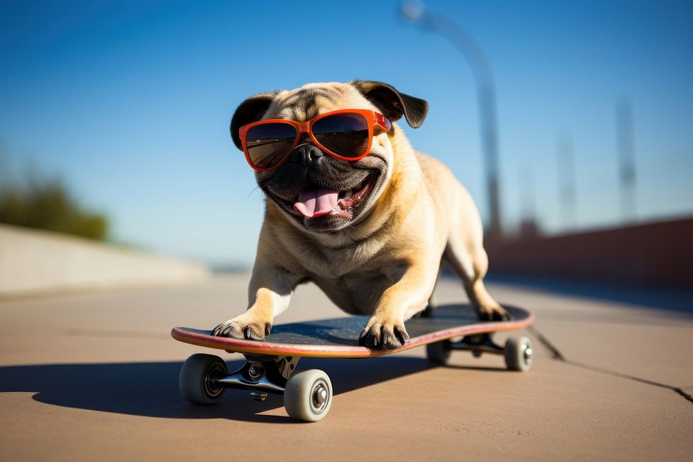 Sunglasses skateboard mammal animal. AI generated Image by rawpixel.