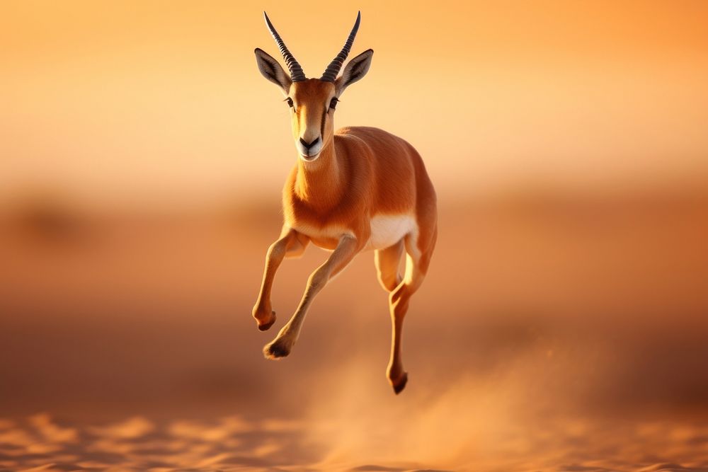 Arabian gazelle animal wildlife jumping. AI generated Image by rawpixel.