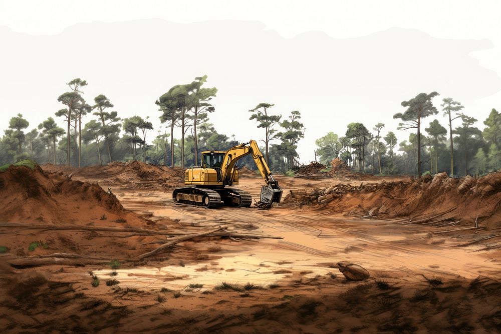 Bulldozer soil dirt tree. 