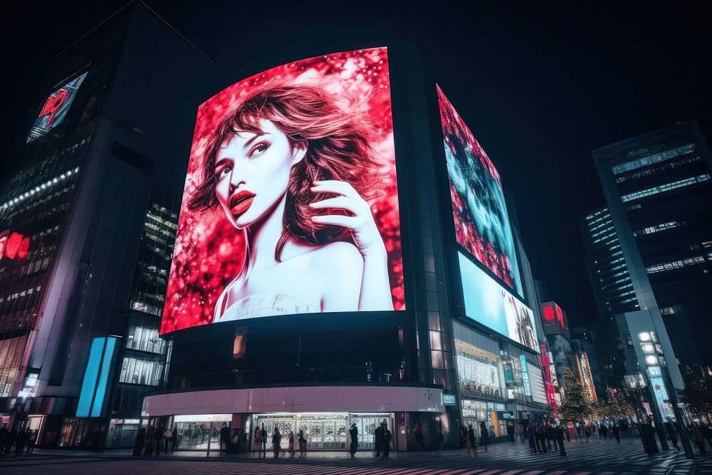 Advertisement metropolis billboard night. AI generated Image by rawpixel.