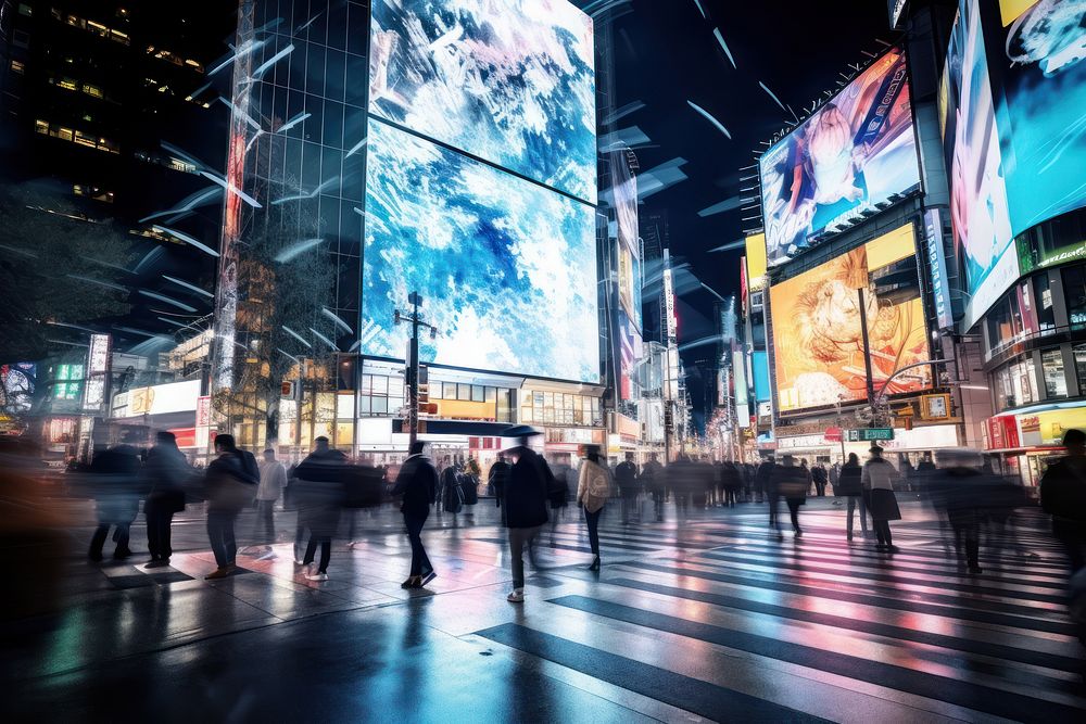 Walking metropolis billboard street. AI generated Image by rawpixel.